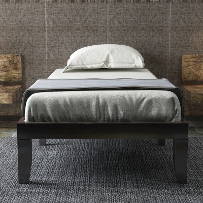 Espresso Finish Twin Size Solid Wood Bed Frame with Slats
