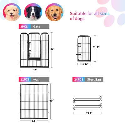 Heavy Duty Black Metal Pet Playpen with Door, 32 Panels