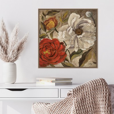 Classic Floral Beaded Framed Canvas Wall Art