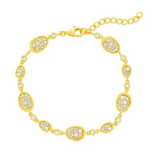 Bella Silver Sterling Silver, Irregular-Shaped Pave CZ Bracelet - Gold Plated - Gold - 6.25+1 Inch - 1 of 3