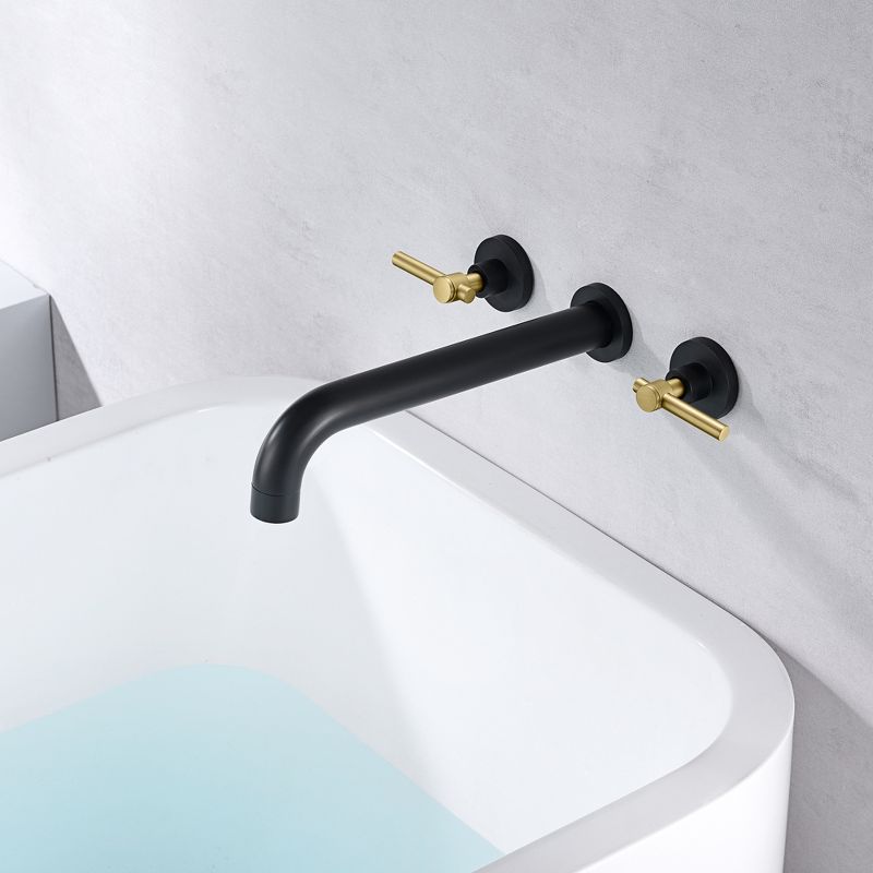 SUMERAIN Wall Mount Bathtub Faucet Set LTwo Handle Tub Filler High Flow Rate Black and Gold Finish, 4 of 12