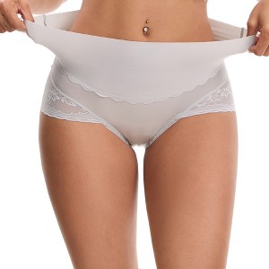 INSPIRE CHIC Women's Hi-Cut Satin High Waisted Lace Trimmed Tummy Control Underpants Briefs - 1 of 4