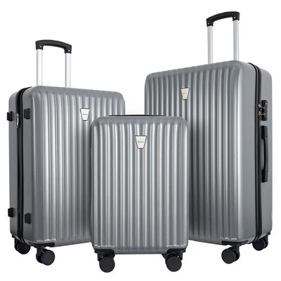 GlasFlength Luggage, Suitcase Set with Lock and Spinner Wheels, Large Capacity Cases for Business or Vacation, 3PCS, Silver, 30.31"*19.29"*11.81"