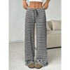 Women's Striped Print Straight Wide Leg Pants Drawstring Waist Pants Casual Long Pants - 3 of 4