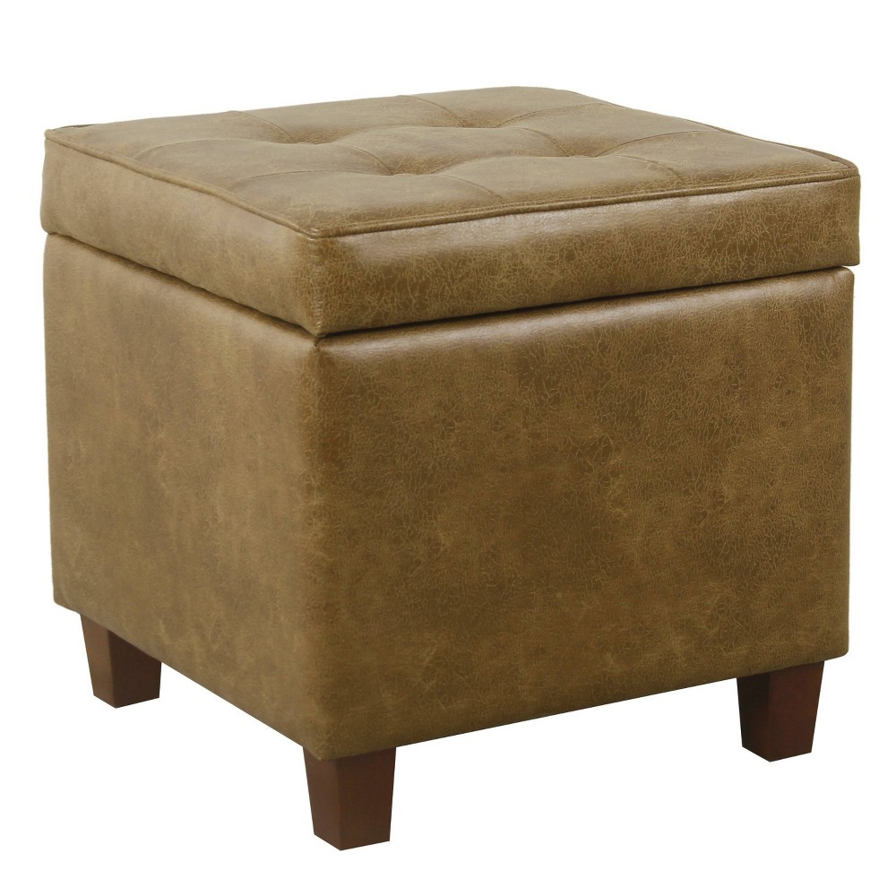 Photos - Pouffe / Bench Square Tufted Faux Leather Storage Ottoman Brown - HomePop