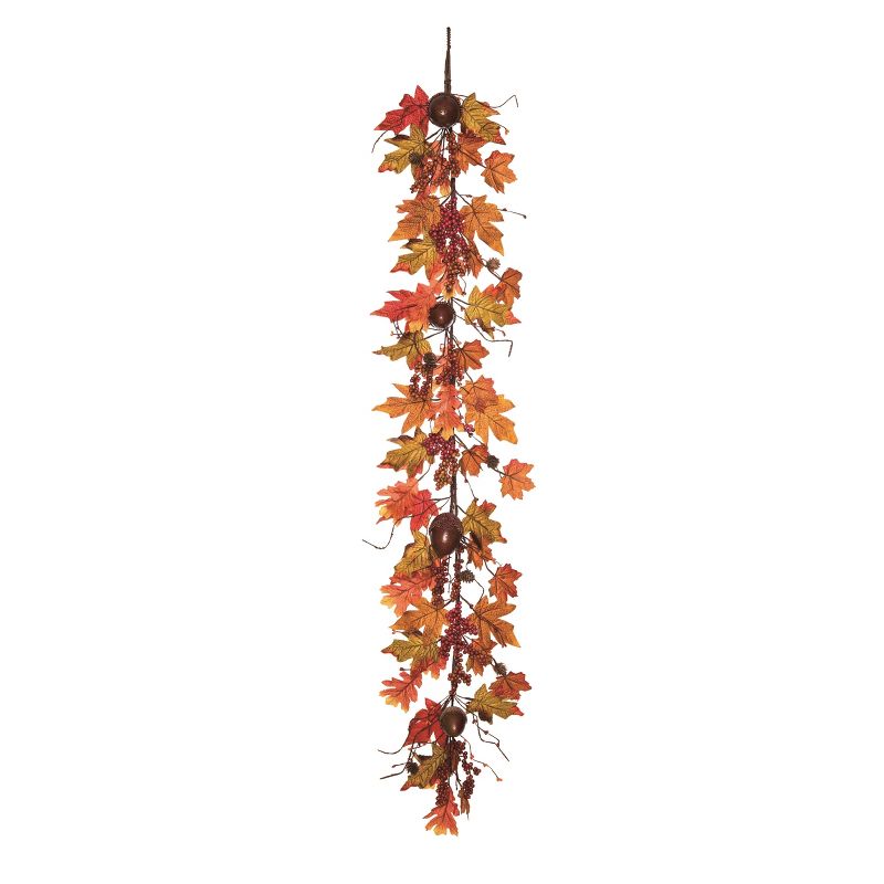 Transpac Fabric 60 in. Orange Harvest Leaves and Acorn Garland, 1 of 2
