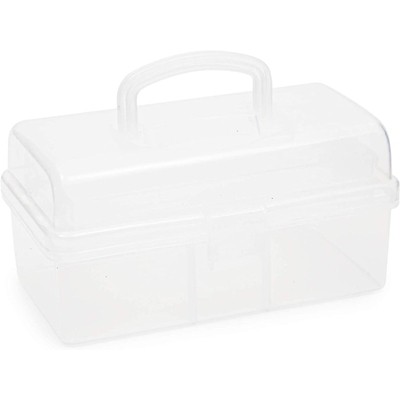 Bright Creations Arts and Crafts Supply Case, Clear Storage Box with 2 Trays (9 x 5 x 4.25 in)