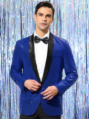 INSPIRE CHIC Men's Shawl Lapel One Button Tuxedo Wedding Shiny Sequin Blazer Pink Small — фото 2