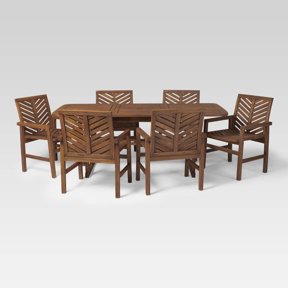 Photos - Garden Furniture 7pc Slatted Extendable Acacia Wood Patio Dining Set: Umbrella Hole, Weathe