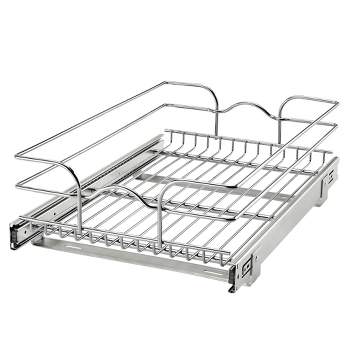 Rev-A-Shelf 5WB1-0918 Single Wire Basket Pull Out Shelf Storage Organizer for Kitchen Base Cabinets, Silver