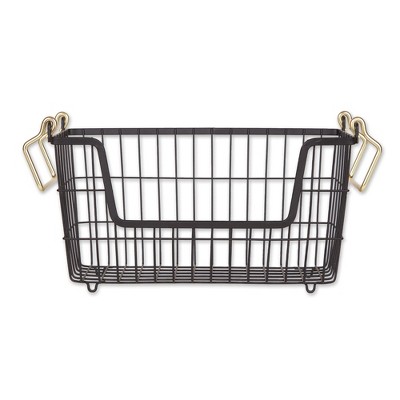 Metal Basket Black/Gold Handles Rectangle Small 13X6X7
