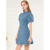 Allegra K Women's Puff Short Sleeve Collared Button Front Mini Denim Dress - 4 of 4