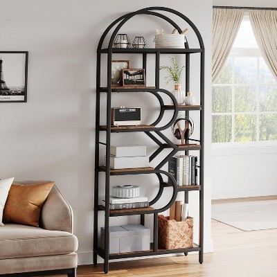Modern Arched Bookcase - 81.7" Tall 6-Shelf Open Storage Unit for Living Room, Office or Bedroom