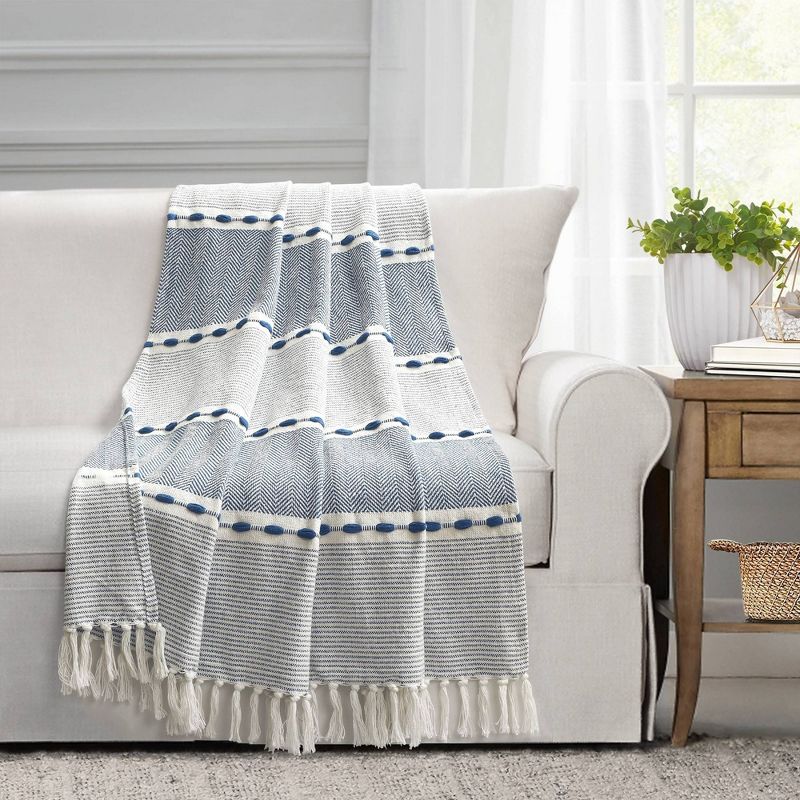 50"x60" Herringbone Striped Yarn Dyed Cotton Woven Throw Blanket with Tassels - Lush Décor, 2 of 11