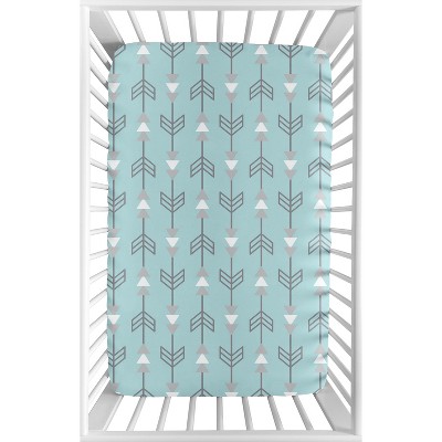 Image of Sweet Jojo Designs Boy, Girl, Unisex/Gender Neutral Baby Fitted Mini Crib Sheet Earth and Sky Blue, Gray and White