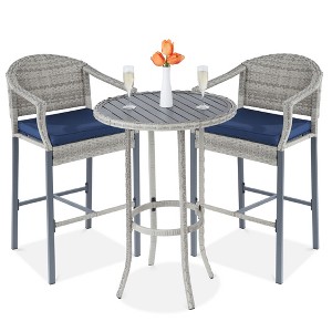 Best Choice Products 3-Piece Outdoor Wicker Bistro Bar Height Set for Patio, Garden w/ Barstools, Steel Frame - 1 of 4
