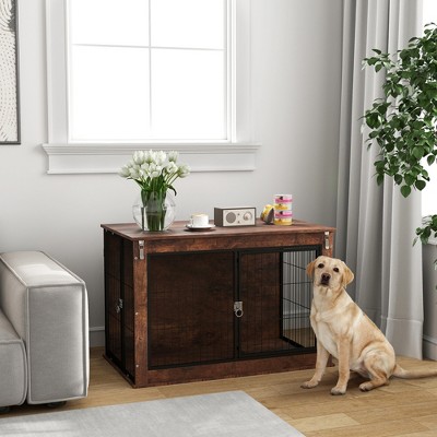 Large Rustic Brown Veneer Dog Crate Table