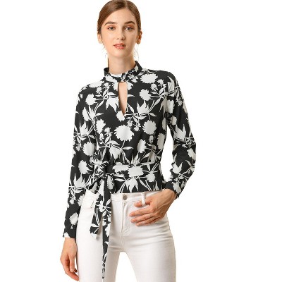 INSPIRE CHIC Women's Stand Collar Long Sleeves Smocked Waist Blouse