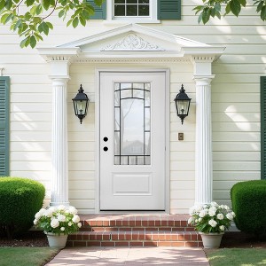 36 x 80 Smooth Fiberglass Entry Door with Brickmould,3/4 View Frosted Glass - Classic Style for Home's Front Entrance - 1 of 4