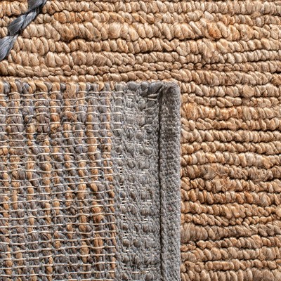 Gray and Beige Hand-Knotted Geometric Jute Rug 4' x 6'