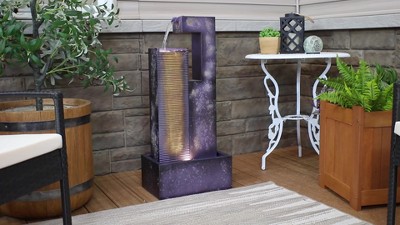 Dark Purple Metal Cascading Tower Outdoor Water Fountain with LED Lights