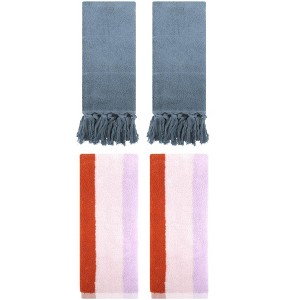 REGALWOVEN 4 Packs Striped and Solid Tassels Absorbent Soft Cotton Hand Towel for Bathroom - 1 of 4