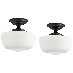 Regency Hill Schoolhouse Rustic Farmhouse Ceiling Light Semi Flush Mount Fixture 12 1/4" Set of 2 Black Floating White Glass for Bedroom - 1 of 4