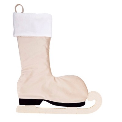 Beige and White Ice Skate Holiday Stocking, 25"