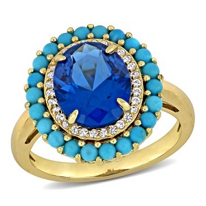 EVERLY JEWELRY | Yellow Plated Sterling Silver 4.36 CT TGW Created Blue Spinel and compressed blue Turquoise and Created White Sapphire Fashion Ring - 1 of 4