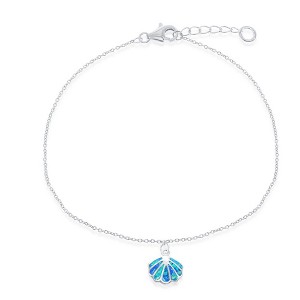 Opalata Sterling Silver, Blue Inlay Opal Sea Shell Anklet - Blue - 9+1 Inch - 1 of 2
