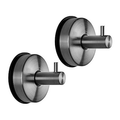 LunaLulinlk Suction Cup Hooks for Shower Stainless Steel Towel Holder Vacuu Wall Hooks Kitchen Organizer for Bathrobe Loofah 2Pcs,Brushed Black