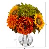 Nearly Natural 12-in Peony, Dahlia and Sunflower Artificial Arrangement in Glass Vase - 2 of 3