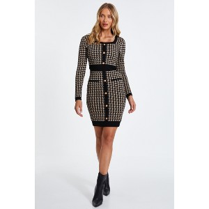 Knit Houndstooth Button Front Sweater Dress - 1 of 4