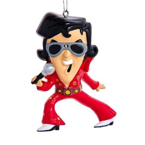 Kurt Adler Plastic Ornament for Christmas Tree, Cartoon Elvis Presley in Red Jumpsuit - 1 of 1