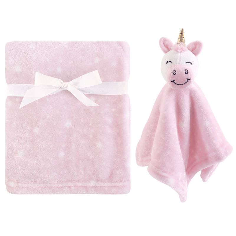 Hudson Baby Infant Girl Plush Blanket with Security Blanket, Pink Unicorn, One Size, 1 of 3