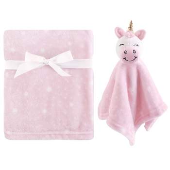 Hudson Baby Infant Girl Plush Blanket with Security Blanket, Pink Unicorn, One Size