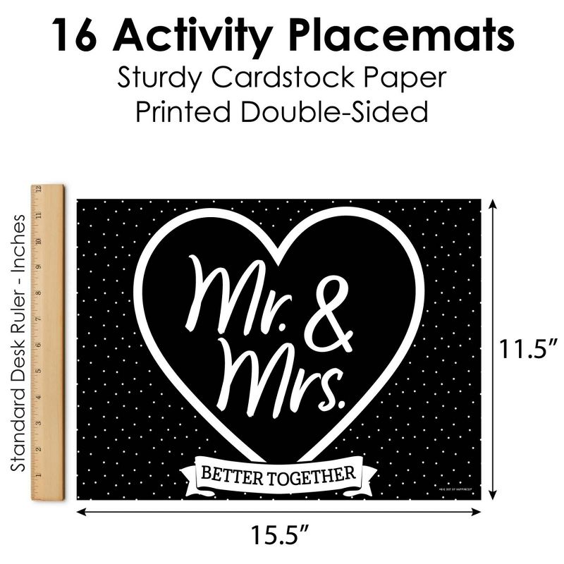Big Dot of Happiness Mr. and Mrs. - Paper Black and White Wedding or Bridal Shower Coloring Sheets - Activity Placemats - Set of 16, 5 of 8