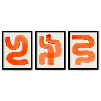 Americanflat Abstract Minimalist (Set Of 3) Triptych Wall Art Orange Strokes By Ejaaz Haniff - Set Of 3 Framed Prints