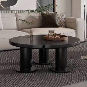 Lyngins 39.4" Cream Coffee Table with Petal-Shaped Circular Top & Sturdy Chunky Legs, Minimalist Irregular Tea Table with Sleek Round Edges - 1 of 4