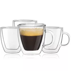 JoyJolt Savor Double Wall Insulated Glasses Mugs - Set of 4 Espresso Mugs - 5.4 Ounces