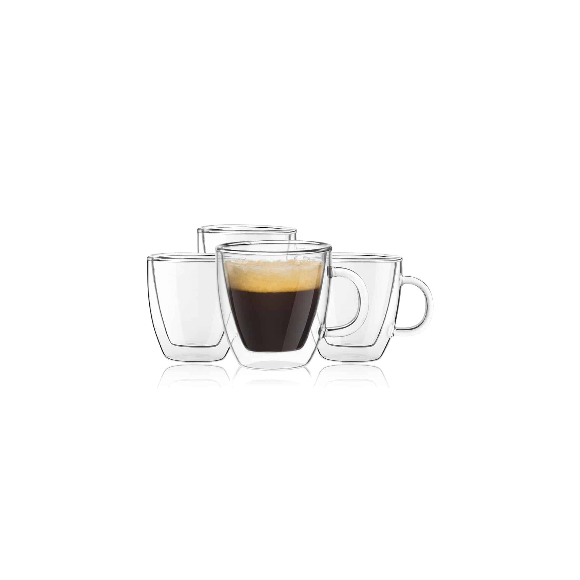 JoyJolt Savor Double Wall Insulated Glasses Mugs - Set of 4 Espresso Mugs - 5.4 Ounces