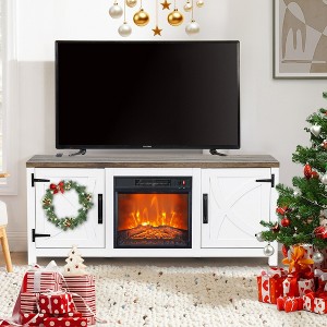 Parrot Uncle Freestanding Media Console Electric Fireplace TV Stand in White with Brown Top - 1 of 4