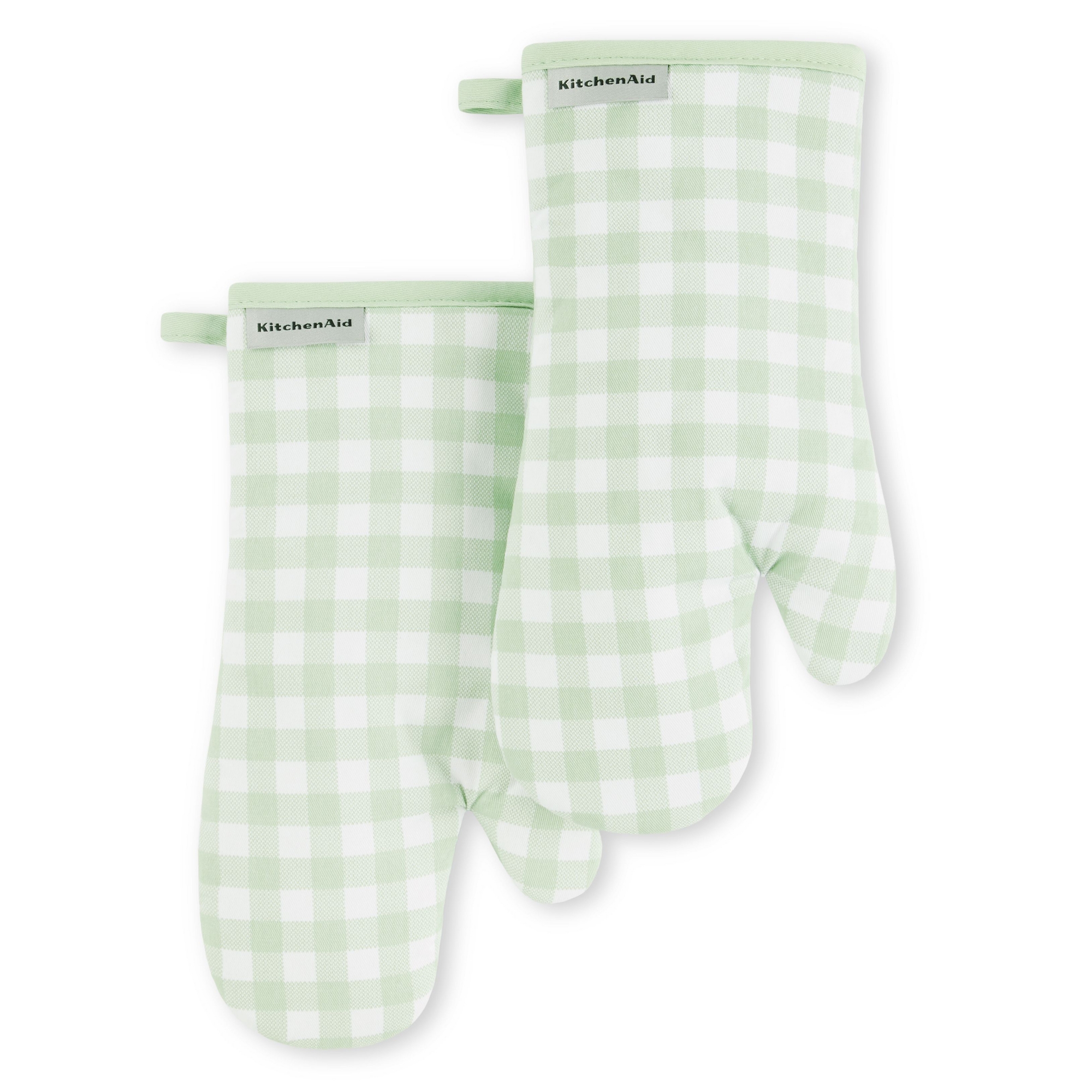 KitchenAid Gingham Oven Mitts 2-Pack, Pistachio
