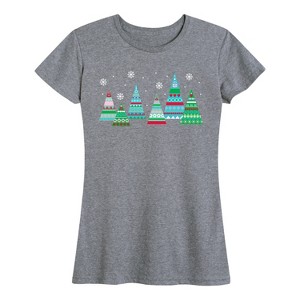 Women's - Instant Message - Scandinavian Patterned Trees Short Sleeve Graphic T-Shirt - 1 of 4
