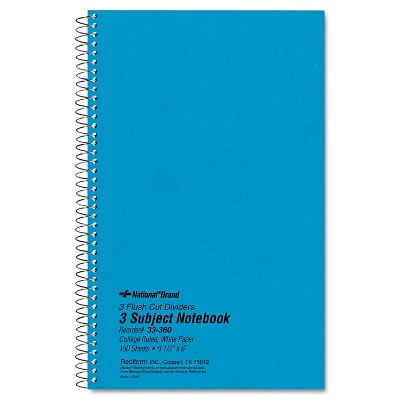 National 3 Subject Wirebound Notebook College Rule 6 x 9 1/2 White 150 Sheets 33360