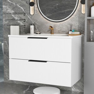 KWPZQEB 24/30/36" Fluted Floating Bathroom Vanity Cabinet, Freestanding Wall Mounted Vanity With Drawer, Modern Storage Cupboard for Bathroom - 1 of 4
