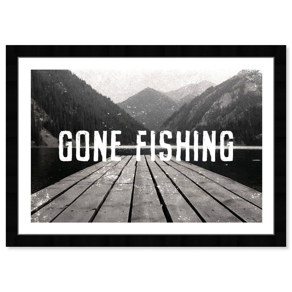 Photos - Other interior and decor 19" x 13" Gone Fishing Entertainment and Hobbies Framed Wall Art Gray - Ha