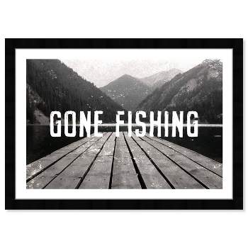 19" x 13" Gone Fishing Entertainment and Hobbies Framed Wall Art Gray - Hatcher and Ethan