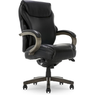 Hyland Black Bonded Leather Executive Office Chair with Wood Arms
