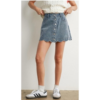 Women's Scallop Edge Button-up Skirt - Buttermelon